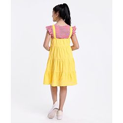 Pine Kids Tiered Frock with Short Sleeves Striped Inner Tee - Golden