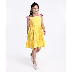Pine Kids Tiered Frock with Short Sleeves Striped Inner Tee - Golden