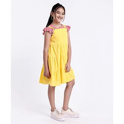 Pine Kids Tiered Frock with Short Sleeves Striped Inner Tee - Golden