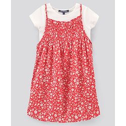 Pine Kids Half Sleeves Tee & Frock Floral Print - Red