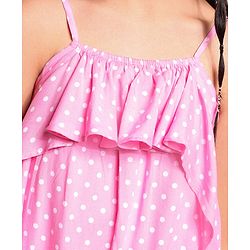 Pine Kids Sleeveless Asymmetrical Frock with Headband Polka Dot Print - Pink