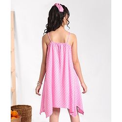 Pine Kids Sleeveless Asymmetrical Frock with Headband Polka Dot Print - Pink