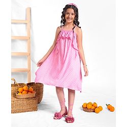 Pine Kids Sleeveless Asymmetrical Frock with Headband Polka Dot Print - Pink