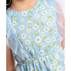 Pine Kids Ruffle Sleeves Frock Floral Print - Blue