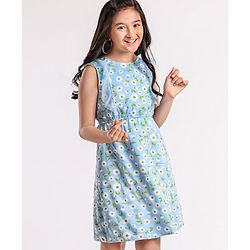 Pine Kids Ruffle Sleeves Frock Floral Print - Blue