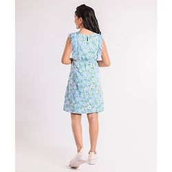 Pine Kids Ruffle Sleeves Frock Floral Print - Blue