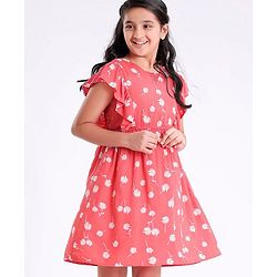 Pine Kids Cotton Summer Frocks with Floral Print - Red