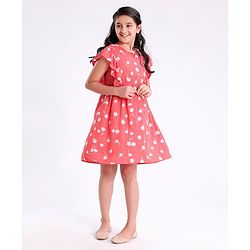 Pine Kids Cotton Summer Frocks with Floral Print - Red