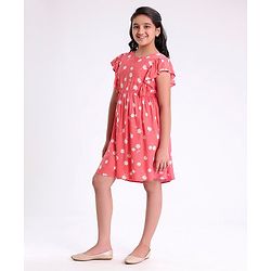 Pine Kids Cotton Summer Frocks with Floral Print - Red