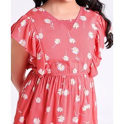 Pine Kids Cotton Summer Frocks with Floral Print - Red
