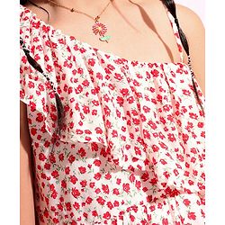 Pine Kids Cotton Woven Frock with Floral Print - Red
