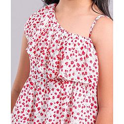 Pine Kids Cotton Woven Frock with Floral Print - Red