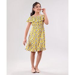 Pine Kids Cold Shoulder Frock Floral Print - Yellow