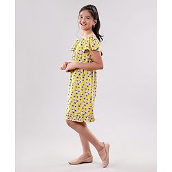 Pine Kids Cold Shoulder Frock Floral Print - Yellow