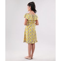 Pine Kids Cold Shoulder Frock Floral Print - Yellow