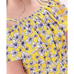 Pine Kids Cold Shoulder Frock Floral Print - Yellow
