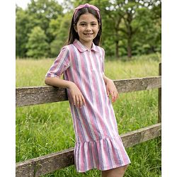 Pine Kids Half Sleeves Striped Frock - Multicolor