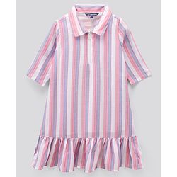 Pine Kids Half Sleeves Striped Frock - Multicolor