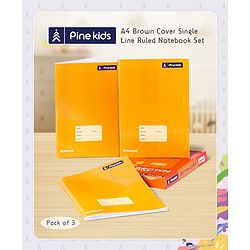Pine Kids Premium A4 Brown Cover Single Line Ruled Exercise Notebook Set Pack of 3 - 172 Pages Each