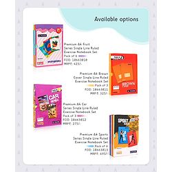 Pine Kids Premium A4 Brown Cover Single Line Ruled Exercise Notebook Set Pack of 3 - 172 Pages Each
