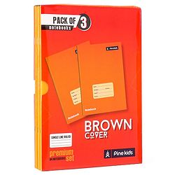 Pine Kids Premium A4 Brown Cover Single Line Ruled Exercise Notebook Set Pack of 3 - 172 Pages Each