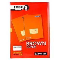 Pine Kids Premium A4 Brown Cover Single Line Ruled Exercise Notebook Set Pack of 3 - 172 Pages Each