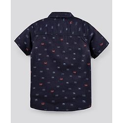Pine Kids Cotton Half Sleeves Shirt With Tie Printed - Navy Blue