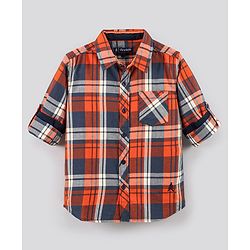 Pine Kids Full Sleeves Shirt Checks Print - Orange