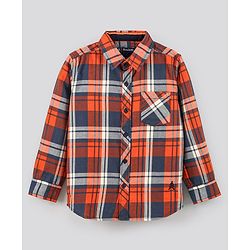Pine Kids Full Sleeves Shirt Checks Print - Orange