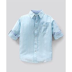 Pine Kids Full Sleeves Softener Washed Linen Shirt - Light Blue