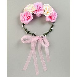 Pine Kids Hair Band With Floral Tiara - Pink White