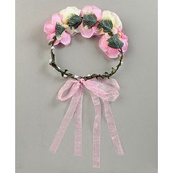 Pine Kids Hair Band With Floral Tiara - Pink White