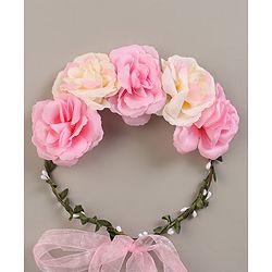 Pine Kids Hair Band With Floral Tiara - Pink White