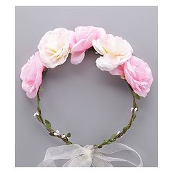 Pine Kids Hair Band With Floral Tiara - Pink White