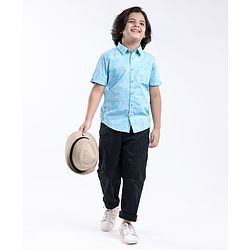 Pine Kids Half Sleeves Shirts Leaves Print - Blue