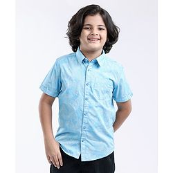 Pine Kids Half Sleeves Shirts Leaves Print - Blue