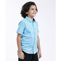 Pine Kids Half Sleeves Shirts Leaves Print - Blue