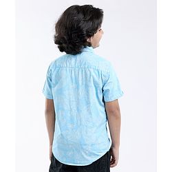 Pine Kids Half Sleeves Shirts Leaves Print - Blue