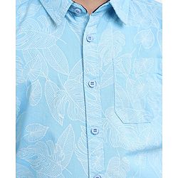 Pine Kids Half Sleeves Shirts Leaves Print - Blue