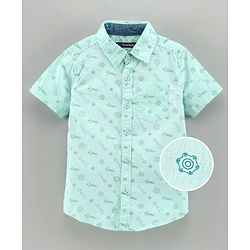 Pine Kids Half Sleeves Softener Wash Cotton Printed Shirt - Sea Green