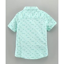 Pine Kids Half Sleeves Softener Wash Cotton Printed Shirt - Sea Green