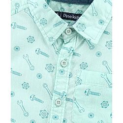 Pine Kids Half Sleeves Softener Wash Cotton Printed Shirt - Sea Green