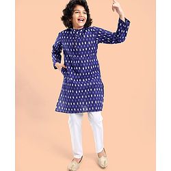Pine Kids Full Sleeves Printed Kurta and Pyjama Set - Indigo Blue