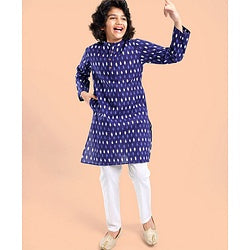 Pine Kids Full Sleeves Printed Kurta and Pyjama Set - Indigo Blue