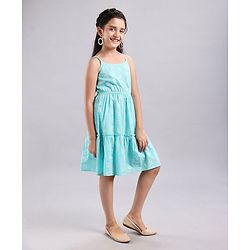 Pine Kids Singlet Sleeves Ethnic Dress with Mask Printed - Turquoise