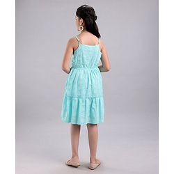 Pine Kids Singlet Sleeves Ethnic Dress with Mask Printed - Turquoise