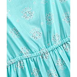 Pine Kids Singlet Sleeves Ethnic Dress with Mask Printed - Turquoise