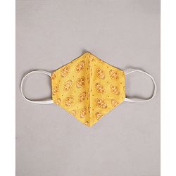Pine Kids Singlet Sleeves Ethnic Dress with Floral Print and Mask - Yellow