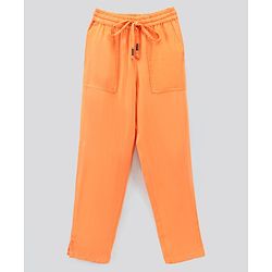 Pine Kids Woven Elasticated Waistband With A Drawcord & Softener Wash Solid Trousers - Orange