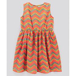 Pine Kids Sleeveless Printed Kurti Churidar Set With Dupatta - Yellow & Red